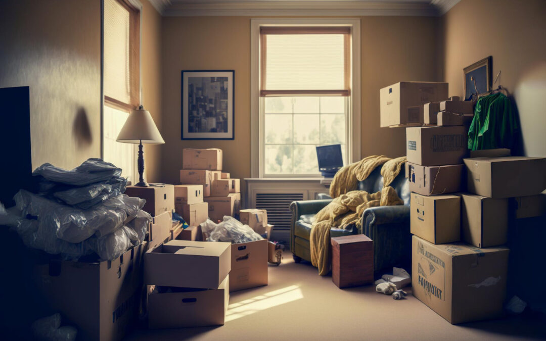 room with packed cardboard boxes ready big move generative ai
